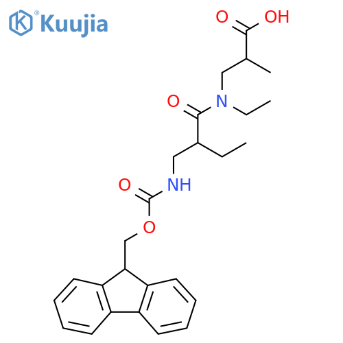 3-{N-ethyl-2-({(9H-fluoren-9-yl)methoxycarbonyl}amino)methylbutanamido}-2-methylpropanoic acid structure