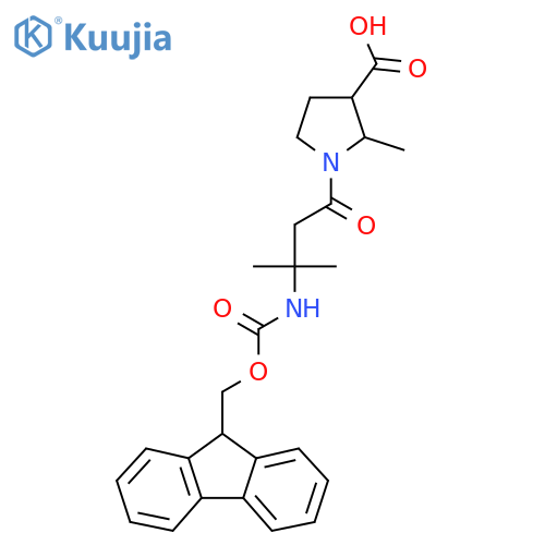 1-3-({(9H-fluoren-9-yl)methoxycarbonyl}amino)-3-methylbutanoyl-2-methylpyrrolidine-3-carboxylic acid structure