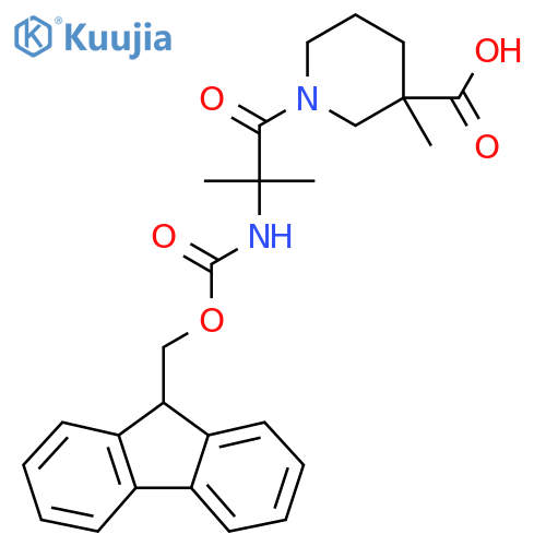 1-2-({(9H-fluoren-9-yl)methoxycarbonyl}amino)-2-methylpropanoyl-3-methylpiperidine-3-carboxylic acid structure
