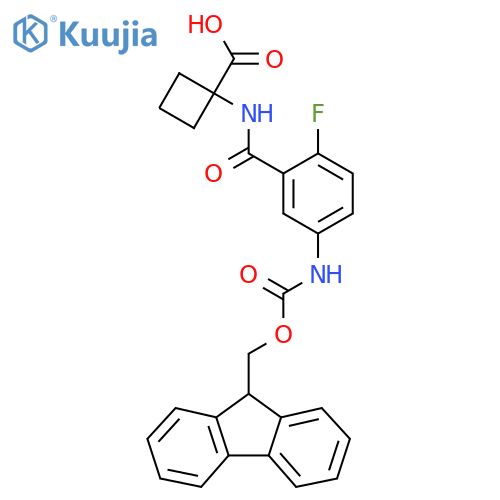 1-5-({(9H-fluoren-9-yl)methoxycarbonyl}amino)-2-fluorobenzamidocyclobutane-1-carboxylic acid structure
