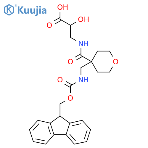 3-({4-({(9H-fluoren-9-yl)methoxycarbonyl}amino)methyloxan-4-yl}formamido)-2-hydroxypropanoic acid structure