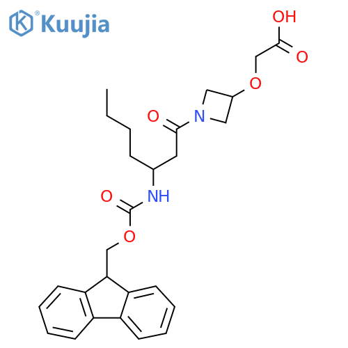 2-({1-3-({(9H-fluoren-9-yl)methoxycarbonyl}amino)heptanoylazetidin-3-yl}oxy)acetic acid structure