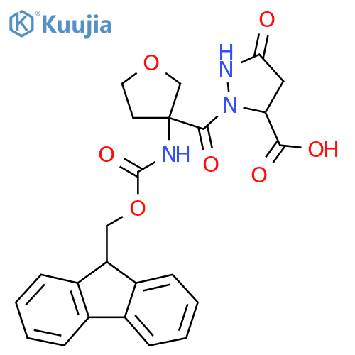 2-3-({(9H-fluoren-9-yl)methoxycarbonyl}amino)oxolane-3-carbonyl-5-oxopyrazolidine-3-carboxylic acid structure