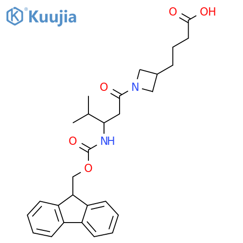 4-{1-3-({(9H-fluoren-9-yl)methoxycarbonyl}amino)-4-methylpentanoylazetidin-3-yl}butanoic acid structure