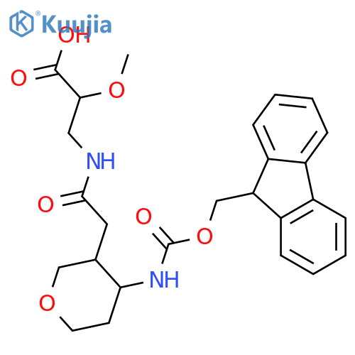 3-{2-4-({(9H-fluoren-9-yl)methoxycarbonyl}amino)oxan-3-ylacetamido}-2-methoxypropanoic acid structure