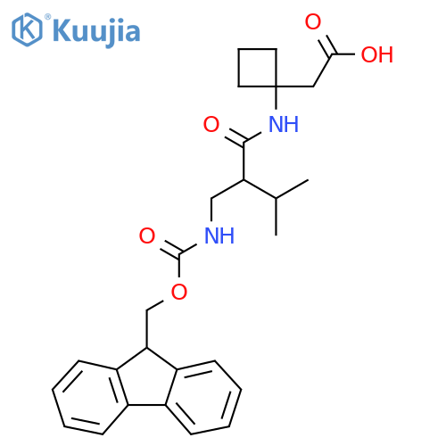 2-(1-{2-({(9H-fluoren-9-yl)methoxycarbonyl}amino)methyl-3-methylbutanamido}cyclobutyl)acetic acid structure