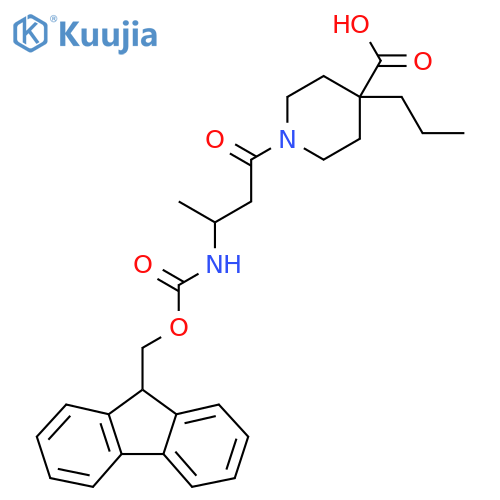 1-3-({(9H-fluoren-9-yl)methoxycarbonyl}amino)butanoyl-4-propylpiperidine-4-carboxylic acid structure
