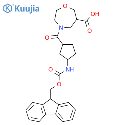 4-3-({(9H-fluoren-9-yl)methoxycarbonyl}amino)cyclopentanecarbonyl-1,4-oxazepane-6-carboxylic acid structure