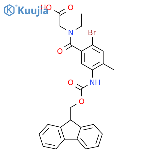 2-{1-2-bromo-5-({(9H-fluoren-9-yl)methoxycarbonyl}amino)-4-methylphenyl-N-ethylformamido}acetic acid structure