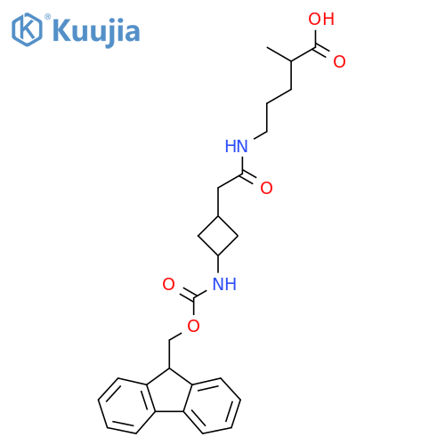5-{2-3-({(9H-fluoren-9-yl)methoxycarbonyl}amino)cyclobutylacetamido}-2-methylpentanoic acid structure