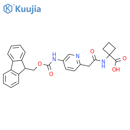 1-{2-5-({(9H-fluoren-9-yl)methoxycarbonyl}amino)pyridin-2-ylacetamido}cyclobutane-1-carboxylic acid structure