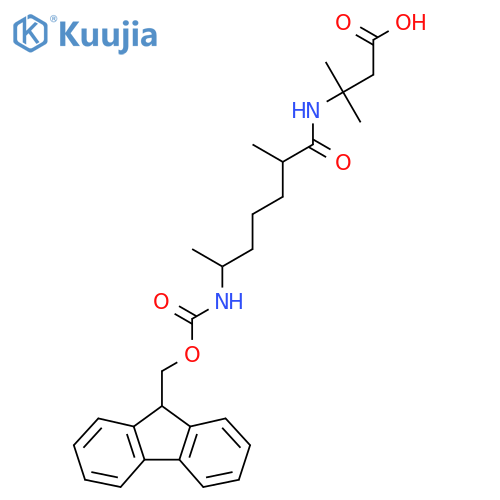 3-6-({(9H-fluoren-9-yl)methoxycarbonyl}amino)-2-methylheptanamido-3-methylbutanoic acid structure