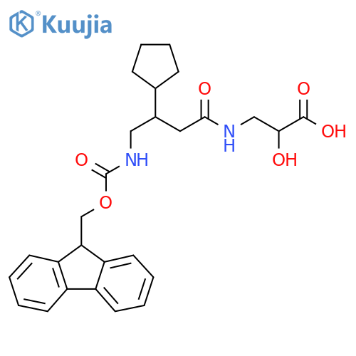 3-3-cyclopentyl-4-({(9H-fluoren-9-yl)methoxycarbonyl}amino)butanamido-2-hydroxypropanoic acid structure