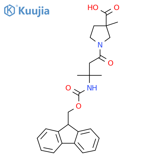1-3-({(9H-fluoren-9-yl)methoxycarbonyl}amino)-3-methylbutanoyl-3-methylpyrrolidine-3-carboxylic acid structure