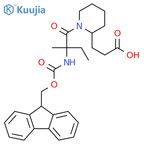 3-{1-2-({(9H-fluoren-9-yl)methoxycarbonyl}amino)-2-methylbutanoylpiperidin-2-yl}propanoic acid structure