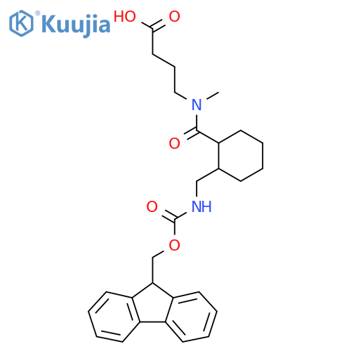 4-(1-{2-({(9H-fluoren-9-yl)methoxycarbonyl}amino)methylcyclohexyl}-N-methylformamido)butanoic acid structure