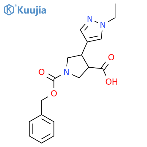 1-(benzyloxy)carbonyl-4-(1-ethyl-1H-pyrazol-4-yl)pyrrolidine-3-carboxylic acid structure