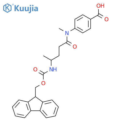 4-4-({(9H-fluoren-9-yl)methoxycarbonyl}amino)-N-methylpentanamidobenzoic acid structure