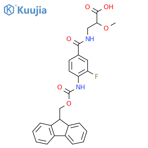 3-{4-({(9H-fluoren-9-yl)methoxycarbonyl}amino)-3-fluorophenylformamido}-2-methoxypropanoic acid structure
