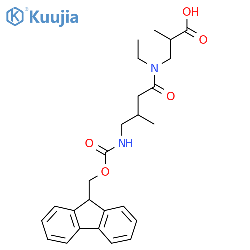 3-N-ethyl-4-({(9H-fluoren-9-yl)methoxycarbonyl}amino)-3-methylbutanamido-2-methylpropanoic acid structure
