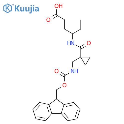 4-({1-({(9H-fluoren-9-yl)methoxycarbonyl}amino)methylcyclopropyl}formamido)hexanoic acid structure