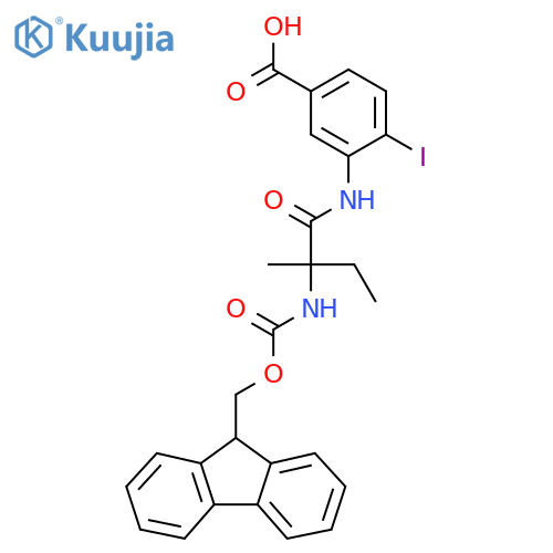 3-2-({(9H-fluoren-9-yl)methoxycarbonyl}amino)-2-methylbutanamido-4-iodobenzoic acid structure
