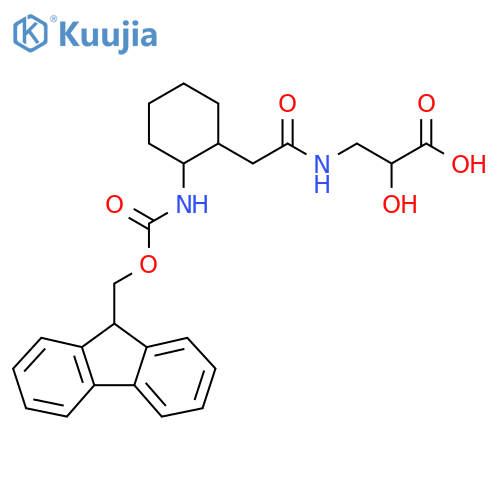 3-{2-2-({(9H-fluoren-9-yl)methoxycarbonyl}amino)cyclohexylacetamido}-2-hydroxypropanoic acid structure