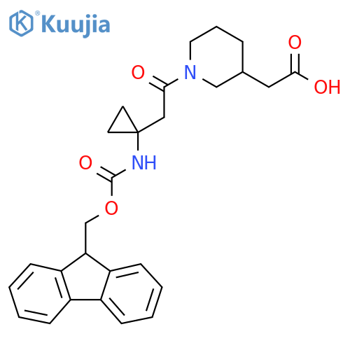2-(1-{2-1-({(9H-fluoren-9-yl)methoxycarbonyl}amino)cyclopropylacetyl}piperidin-3-yl)acetic acid structure