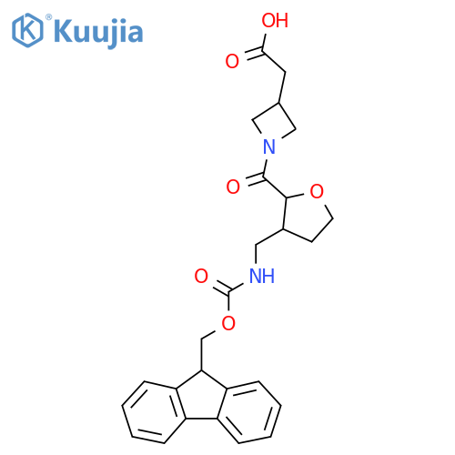 2-(1-{3-({(9H-fluoren-9-yl)methoxycarbonyl}amino)methyloxolane-2-carbonyl}azetidin-3-yl)acetic acid structure