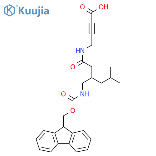4-{3-({(9H-fluoren-9-yl)methoxycarbonyl}amino)methyl-5-methylhexanamido}but-2-ynoic acid structure