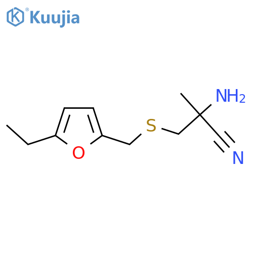 2-amino-3-{(5-ethylfuran-2-yl)methylsulfanyl}-2-methylpropanenitrile structure