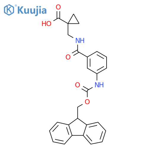 1-({3-({(9H-fluoren-9-yl)methoxycarbonyl}amino)phenylformamido}methyl)cyclopropane-1-carboxylic acid structure