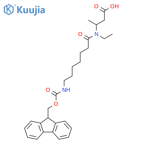 3-N-ethyl-7-({(9H-fluoren-9-yl)methoxycarbonyl}amino)heptanamidobutanoic acid structure