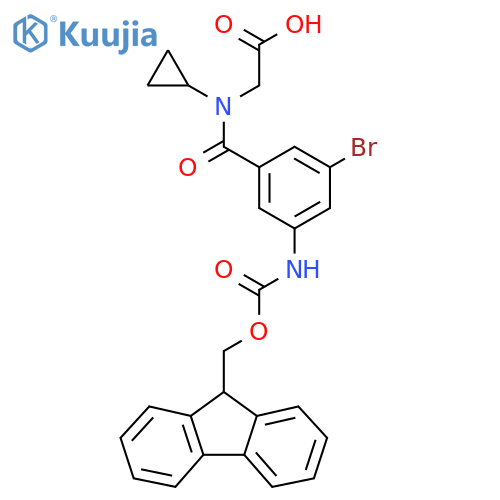 2-{1-3-bromo-5-({(9H-fluoren-9-yl)methoxycarbonyl}amino)phenyl-N-cyclopropylformamido}acetic acid structure