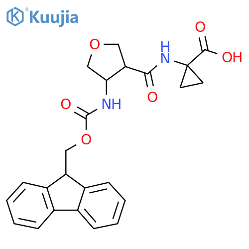 1-4-({(9H-fluoren-9-yl)methoxycarbonyl}amino)oxolane-3-amidocyclopropane-1-carboxylic acid structure