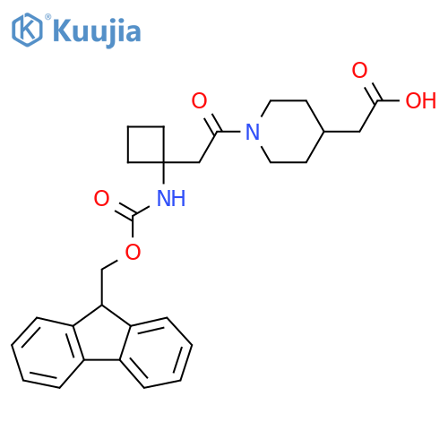 2-(1-{2-1-({(9H-fluoren-9-yl)methoxycarbonyl}amino)cyclobutylacetyl}piperidin-4-yl)acetic acid structure