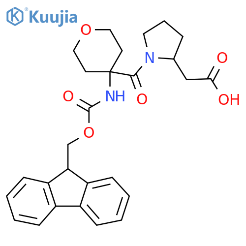 2-{1-4-({(9H-fluoren-9-yl)methoxycarbonyl}amino)oxane-4-carbonylpyrrolidin-2-yl}acetic acid structure