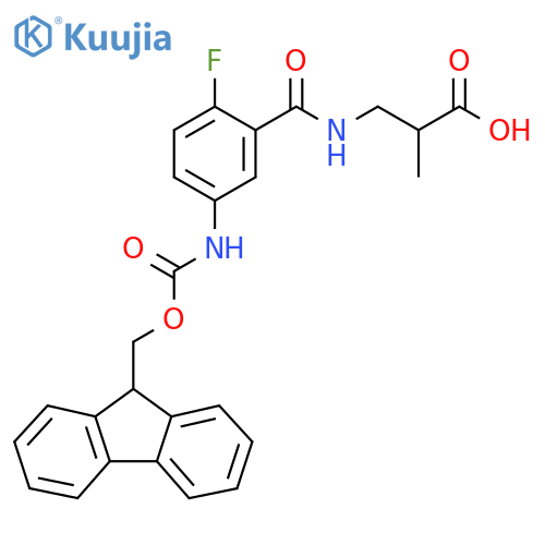 3-{5-({(9H-fluoren-9-yl)methoxycarbonyl}amino)-2-fluorophenylformamido}-2-methylpropanoic acid structure