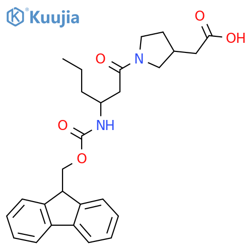 2-{1-3-({(9H-fluoren-9-yl)methoxycarbonyl}amino)hexanoylpyrrolidin-3-yl}acetic acid structure