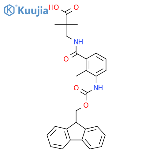 3-{3-({(9H-fluoren-9-yl)methoxycarbonyl}amino)-2-methylphenylformamido}-2,2-dimethylpropanoic acid structure