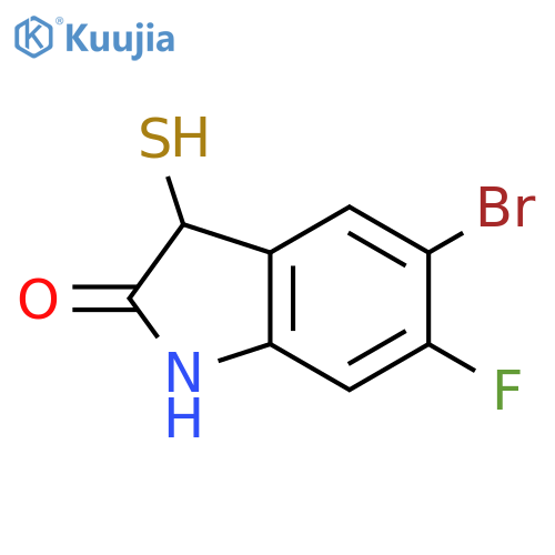 5-bromo-6-fluoro-3-sulfanyl-2,3-dihydro-1H-indol-2-one structure