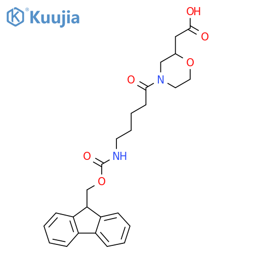 2-{4-5-({(9H-fluoren-9-yl)methoxycarbonyl}amino)pentanoylmorpholin-2-yl}acetic acid structure