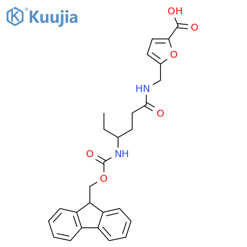 5-{4-({(9H-fluoren-9-yl)methoxycarbonyl}amino)hexanamidomethyl}furan-2-carboxylic acid structure