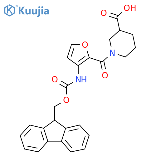 1-3-({(9H-fluoren-9-yl)methoxycarbonyl}amino)furan-2-carbonylpiperidine-3-carboxylic acid structure
