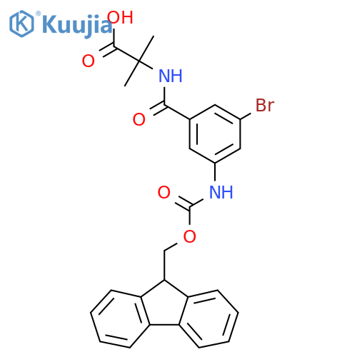 2-{[3-bromo-5-({[(9H-fluoren-9-yl)methoxy]carbonyl}amino)phenyl]formamido}-2-methylpropanoic acid structure