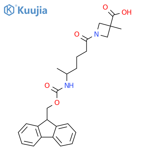 1-5-({(9H-fluoren-9-yl)methoxycarbonyl}amino)hexanoyl-3-methylazetidine-3-carboxylic acid structure