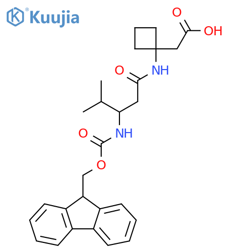 2-{1-3-({(9H-fluoren-9-yl)methoxycarbonyl}amino)-4-methylpentanamidocyclobutyl}acetic acid structure