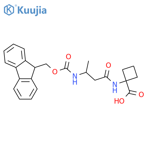 1-3-({(9H-fluoren-9-yl)methoxycarbonyl}amino)butanamidocyclobutane-1-carboxylic acid structure