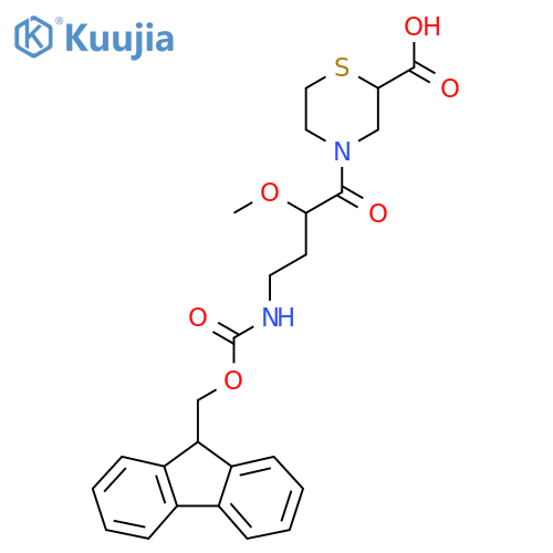 4-4-({(9H-fluoren-9-yl)methoxycarbonyl}amino)-2-methoxybutanoylthiomorpholine-2-carboxylic acid structure