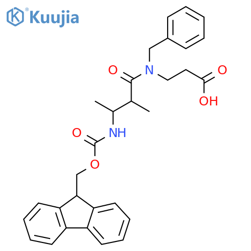 3-N-benzyl-3-({(9H-fluoren-9-yl)methoxycarbonyl}amino)-2-methylbutanamidopropanoic acid structure